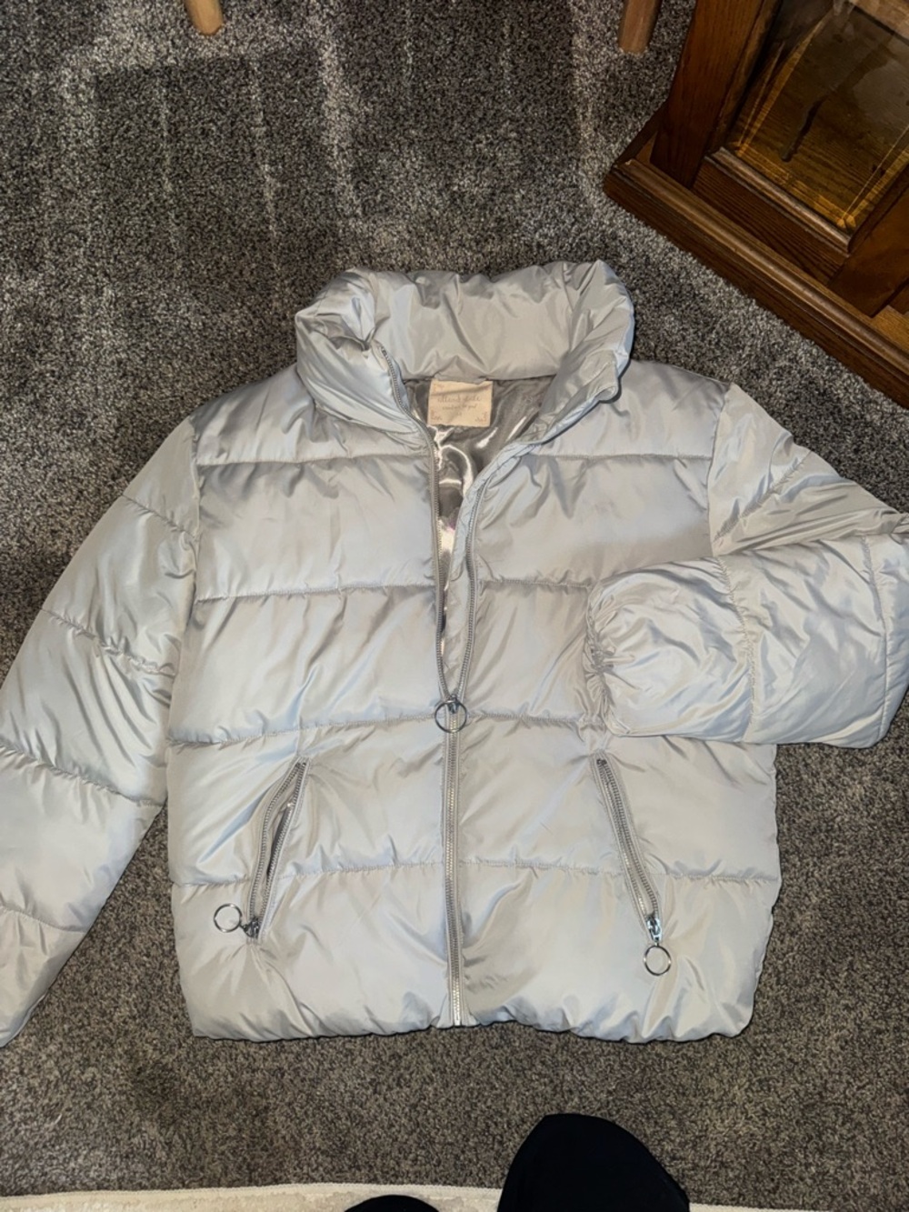 Light grey altard state puffer coat with Ring Zippers